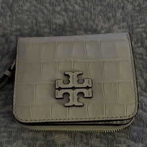 Tory Burch Croc-Embossed Wallet in Gray